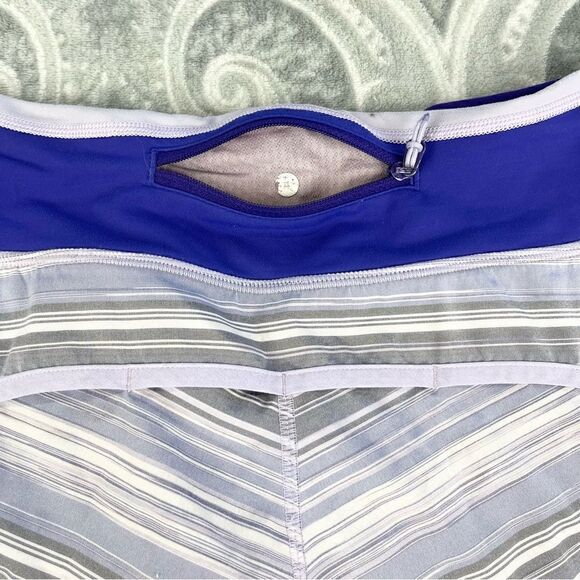 LULULEMON Turbo Purple Bruised Berry Stripe Pattern Side Pockets Run Shorts - Picture 4 of 4